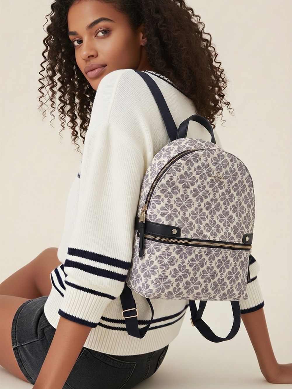 Kate Spade New York White Gray Floral Mini Backpack